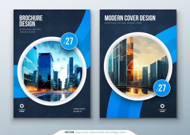 Broşür şablonu düzeni tasarımı. Kurumsal iş faaliyet raporu, katalog, dergi, el ilanı mockup. Yaratıcı modern parlak konsept daire şekli yuvarlak.