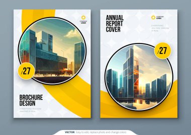 Landscape Catalog design. Yellow corporate business rectangle template brochure, report, catalog, magazine. Brochure layout modern circle shape abstract background. Creative catalog vector concept. clipart