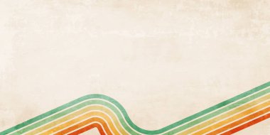 70 'lerin Retro tarzında renk çizgilerinin soyut arkaplanı. Posta kartı, Sosyal Medya Sancağı, Broşür Posteri Tasarımı ya da Arkaplan için klasik renkli çizgili pankart. Vektör deseni.