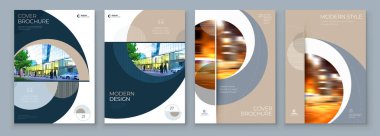 Brochure Template Layout Design Set Corporate Business Annual Report Catalog Magazine Flyer Mockup Creative Modern Bright Concept Circle Round Beige Luxury Shape. clipart