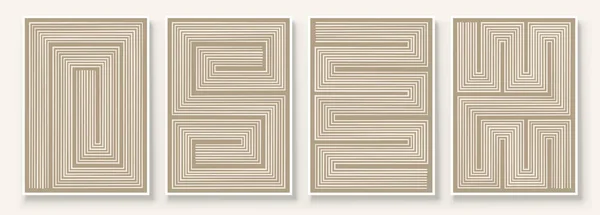 Modern Neutraal Abstracte Printbare Wall Art Set Van Eenvoudige Lijn Rechtenvrije Stockillustraties