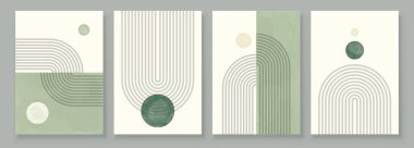 Green Boho Duvarı Sanat Seti, 3 ya da 4 Poster Soyut Boho Gökkuşağı Baskısı Boho Sanat Eserleri Orta Çağ Modern Tarafsız Yeşil Duvar Dekorasyonu.