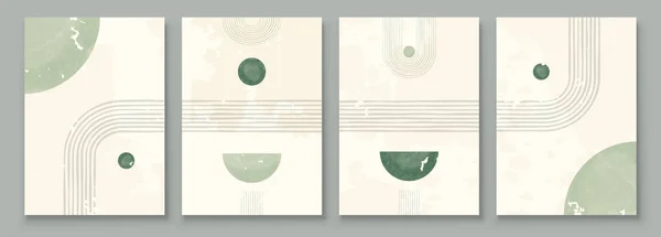 Green Boho Wandkunst Set Oder Posterstücke Abstrakt Boho Regenbogen Drucke — Stockvektor