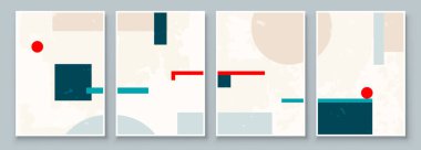 Soyut Geometrik Duvar Sanatı seti. Duvar Dekorasyonu için Asgari Stil Orta Yüzyıl İllüstrasyonu. Modern sanat vektörü illüstrasyonu.