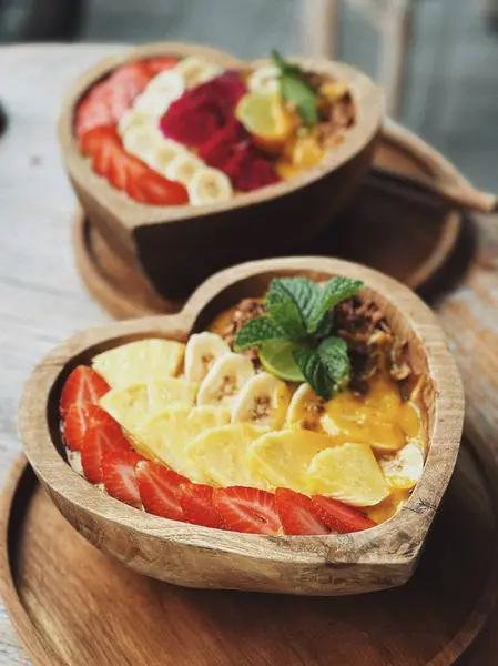 stock image Coffee for breakfast. Sweet breakfast.Fruit bowl in Bali.