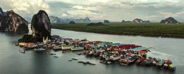 Aerial Panorama View Floating Fishing Village Panyi Souther Thailand Asia — Stock Photo, Image