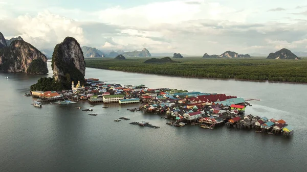 Aerial Panorama View Floating Fishing Village Panyi Souther Thailand Asia — Stock Photo, Image