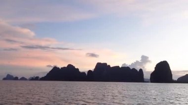 Sunset beautiful view of Phang Nga bay in Thailand, Asia. Amazing nature.