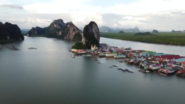 Aerial view of amazing floating village Koh Panyee in Thailand. Travel destination. Nature.