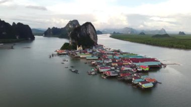 Aerial view of amazing floating village Koh Panyee in Thailand. Travel destination. Nature.