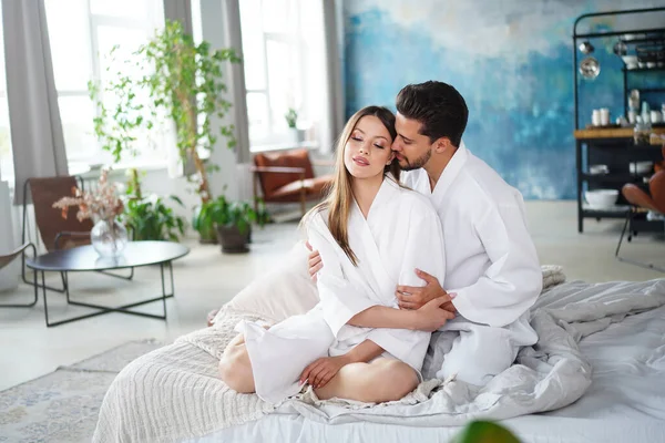 Romantic Young Couple Spending Morning Together Home Two Beautiful People — Stock Photo, Image