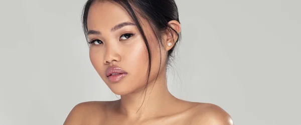 Skönhet Närbild Porträtt Eleganta Naturliga Asiatiska Kvinna Med Glamour Delikat — Stockfoto