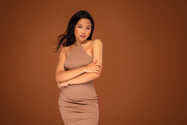 Moda Foto Beleza Asiática Mulher Com Cabelo Longo Delicado Maquiagem — Fotografia de Stock