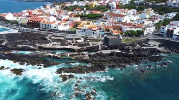 Vista Aérea Hermosa Ciudad Garachico Tenerife Islas Canarias España Destino — Vídeos de Stock