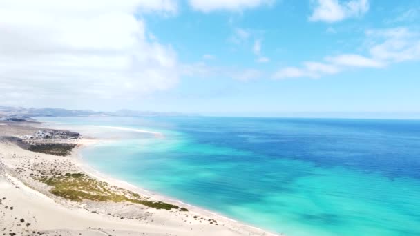 Aerial Drone View Playa Sotavento Fuerteventura Canary Islands Spain Turquoise — Stock Video