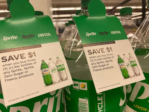 stock image Grovetown, Ga USA - 10 25 22: Grocery store Sprite soda 2 liters coupons