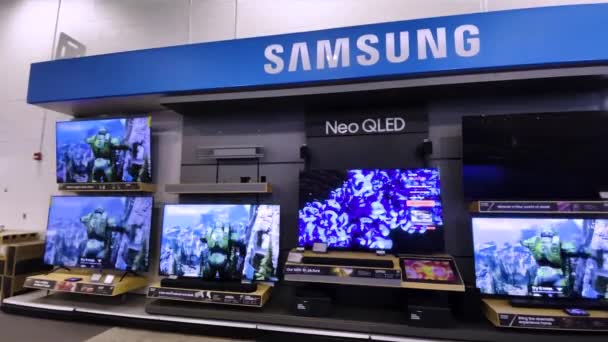Augusta Usa Best Buy Retail Store Interior Wyświetlacz Telewizyjny Samsung — Wideo stockowe