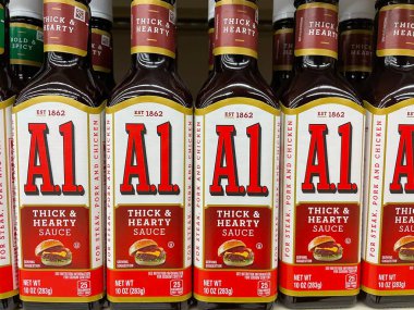 Grovetown, Ga USA - 01 02 23: Grocery store A1 steak sauce hearty blend