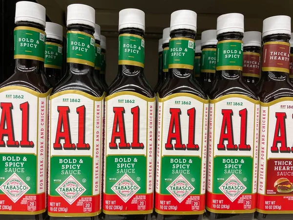 Grovetown, Ga USA - 01 02 23: Grocery store A1 steak sauce tabasco sauce bold