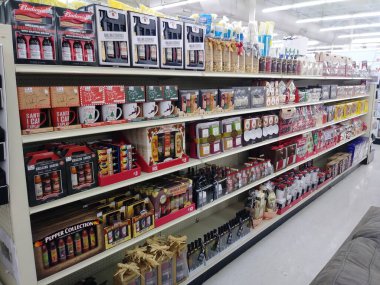 Stone Mountain, Ga USA - 01 01 2017 - Big Lots retail store 2017 holiday gift wall