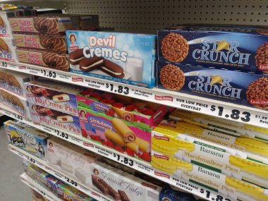 Stone Mountain, Ga USA - 01 01 2017 - Big Lots retail store 2017 Little Debbie Snack cake display close up