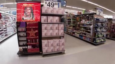 Martinez, Ga USA - 01 21 22: Walmart super center interior POV walking ELF tik Tok made me buy it display