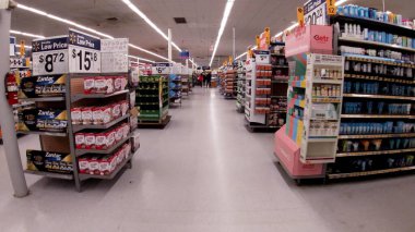 Martinez, Ga USA - 01 21 22: Walmart super center interior Valentines and cnter walk way