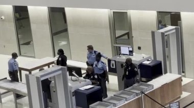 Augusta, Ga USA - 10 27 21: Richmond County courthouse interior group of police officers not social distancing zoom in