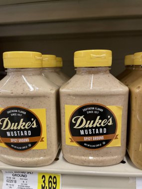 Hephzibah, Ga USA - 01 12 23: IGA Grocery store Dukes mustard ground