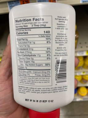 Hephzibah, Ga USA - 01 12 23: IGA Grocery store ingredients label chick fil a sauce