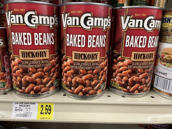 Hephzibah, Ga USA - 01 12 23: IGA Grocery store Van Camps canned baked beans and price