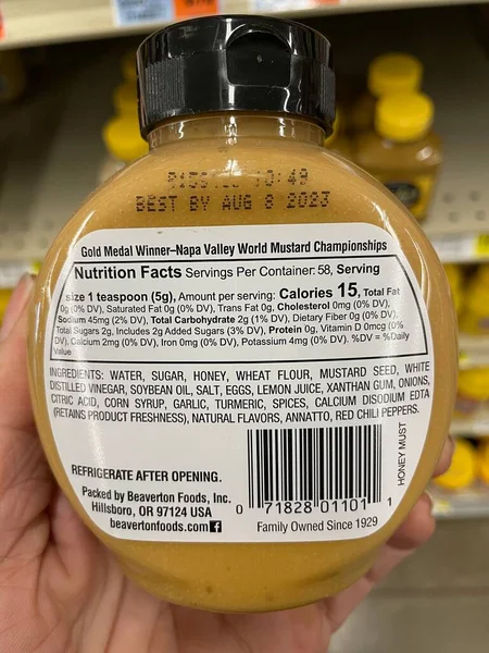 Hephzibah, Ga USA - 01 12 23: IGA Grocery store Inglehoffer ingredients label honey mustard