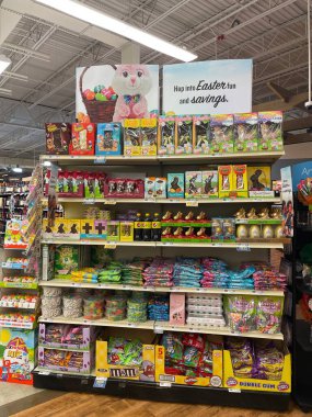Grovetown, Ga USA - 02 17 23: Grocery store Easter candy display and signage
