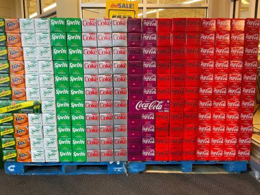 8152 - Grovetown, Ga USA - 02 17 23: Coca Cola 12 pack variety display Sprite Cherry Coke in a grocery store