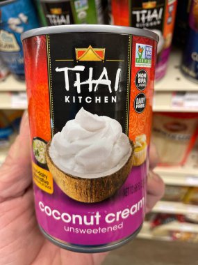 Grovetown, Ga USA - 01 15 23: Thai Kitchen canned coconut milk Grocery store