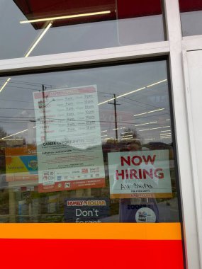 Grovetown, Ga USA - 01 15 23: Family Dollar retail store now hiring sign in window
