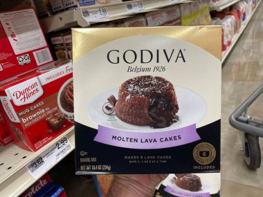 Grovetown, Ga USA - 01 15 23: Grocery store Godiva chocolate cake mix molten lava