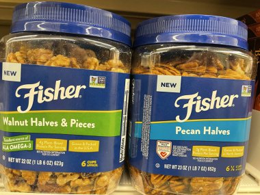 Grovetown, Ga USA - 09 03 22: Grocery store Fisher nuts canister variety