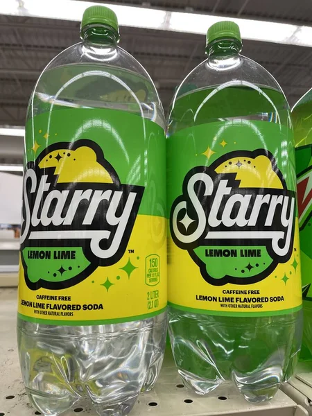 stock image Grovetown Ga USA - 01 24 23: Grocery store new Starry soda 2 liter on a shelf close up