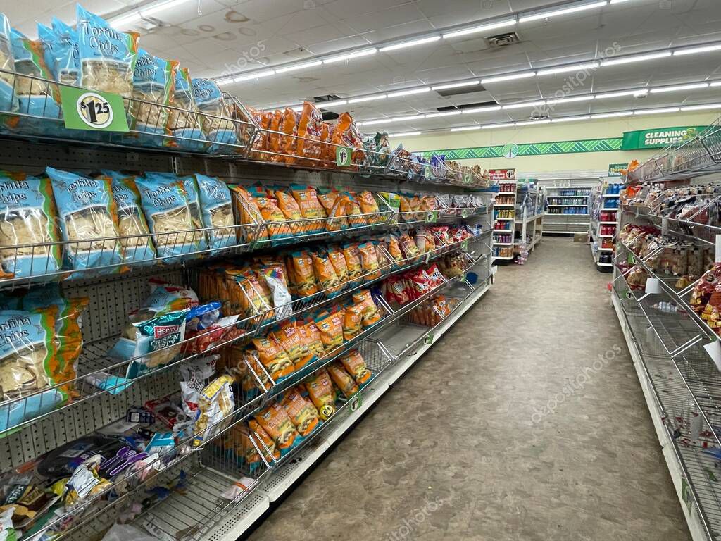 Augusta, Ga USA 01 26 23 Dollar Tree retail store interior salty chips aisle 2023