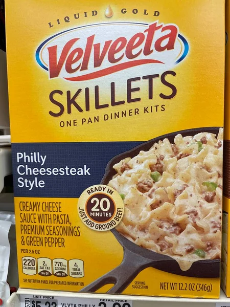 stock image Grovetown, Ga USA - 03 10 23: Grocery store Velveeta Skillets dinner box Philly cheese steak