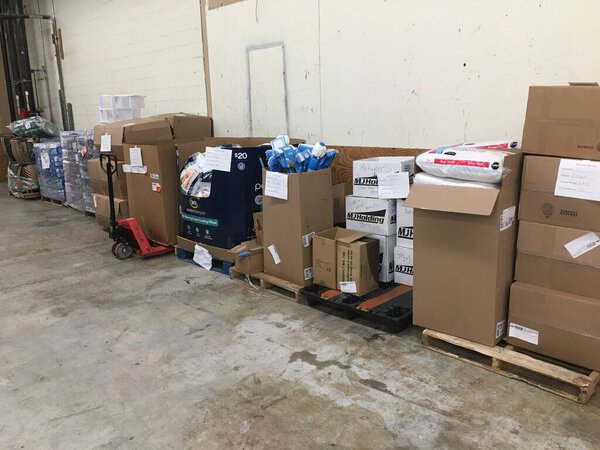 Stone Mountain, Ga USA - 02 01 2020: Big Lots 2020 retail discount store interior pallets product