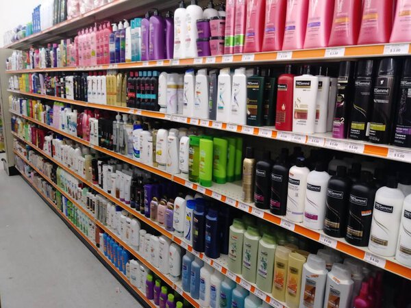 Stone Mountain, Ga USA - 05 01 2018: Big Lots 2018 retail discount store interior shampoo and pricing