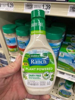 Grovetown, Ga USA - 03 14 23: Grocery store Hidden Valley Ranch dressing plant powered clipart