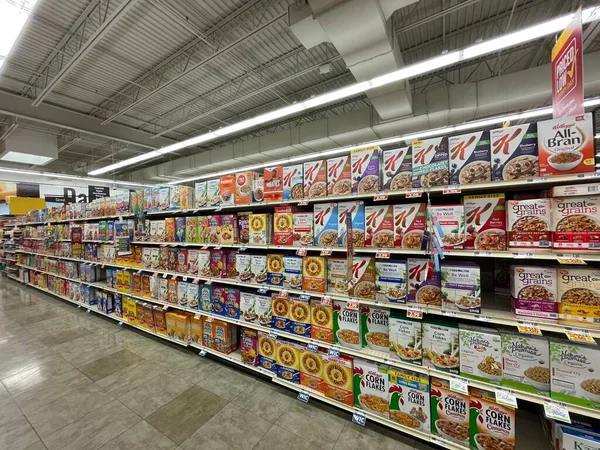 Grovetown Usa Food Lion Grocery Store Interior 2021 Cereal Aisle — Stock Photo, Image