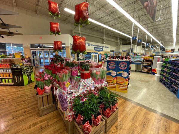 Grovetown, Ga USA - 02 11 22: Food Lion Grocery store interior Valentines Day display