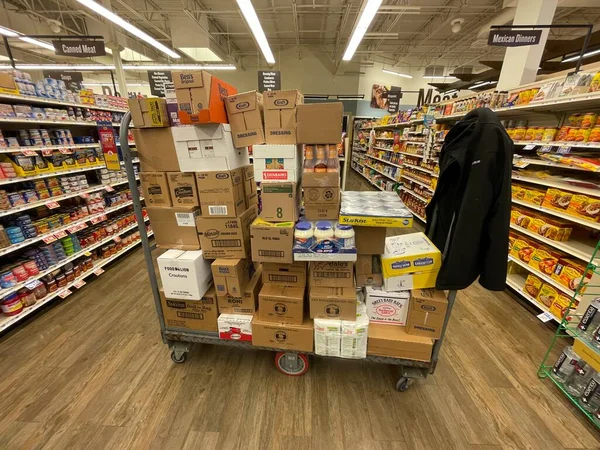Grovetown Usa Food Lion Grocery Store Interior Stocking Cart — 스톡 사진
