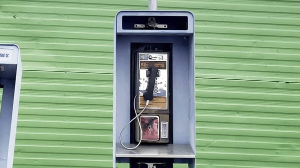 Augusta Usa Vintage Blue Outdoor Public Payphone Booth Pole — Φωτογραφία Αρχείου