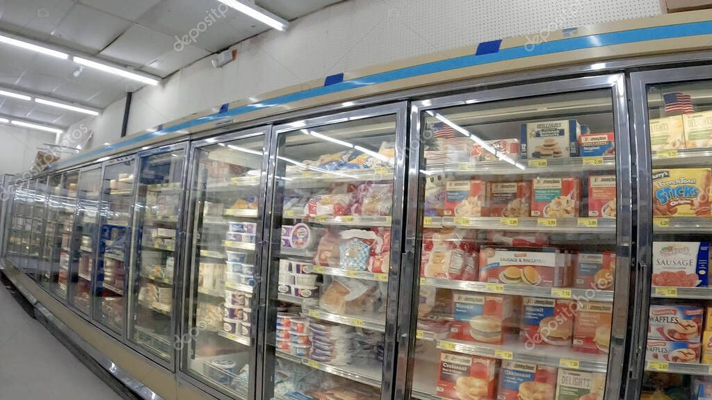 Warrenton, Ga USA - 4 28 23: Piggly Wiggly grocery store freezer section