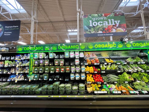 Grovetown, Ga USA 05 13 22: Walmart interior wall of fresh produce